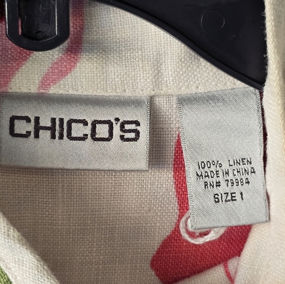 Chico's Floral 100% Linen Shirt Pink Green Long Sleeve ButtonUp Coastal - Picture 5 of 14